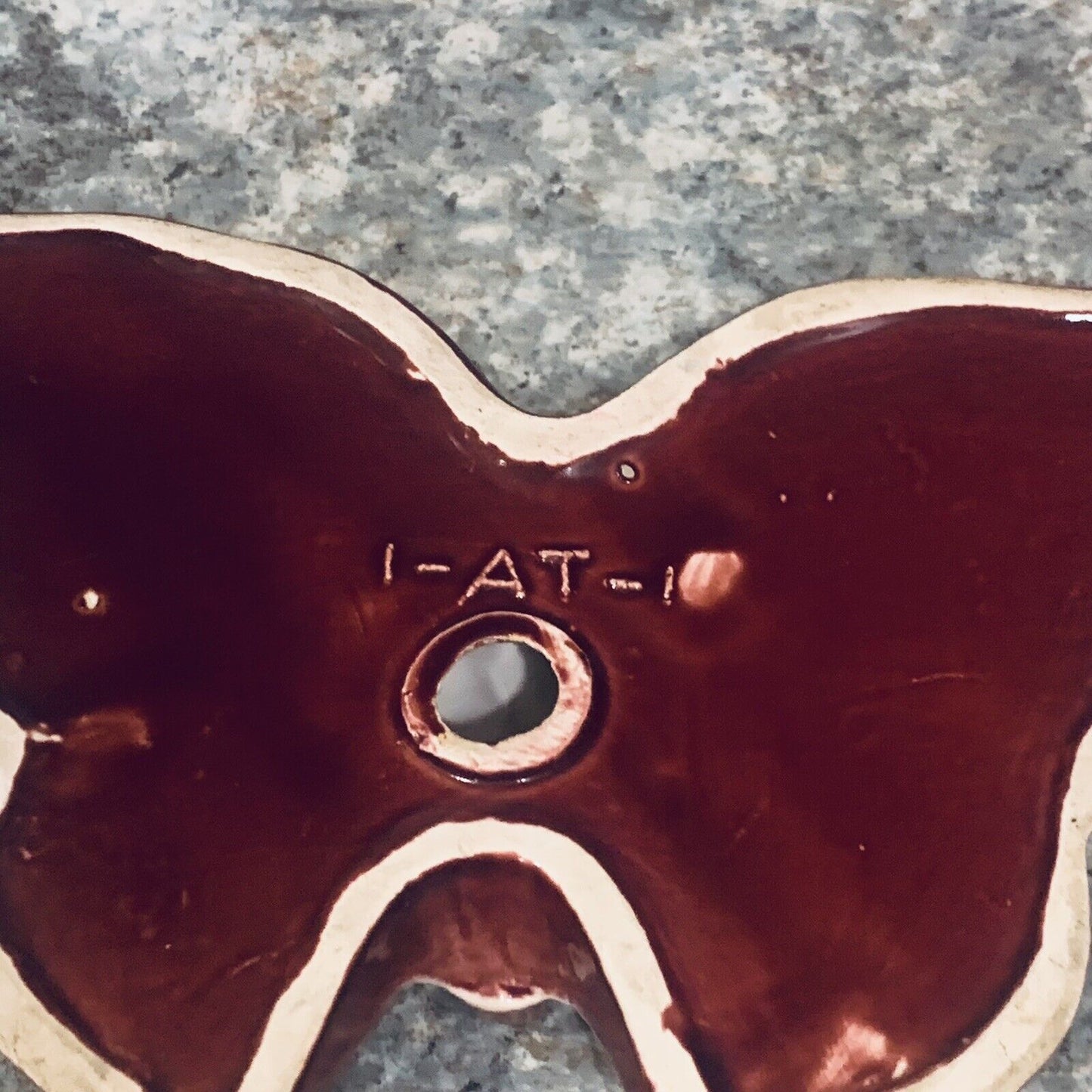 Vintage TRINKET DISH Glazed Ceramic BUTTERFLY Shaped Mould Soap Dish Maroon Red