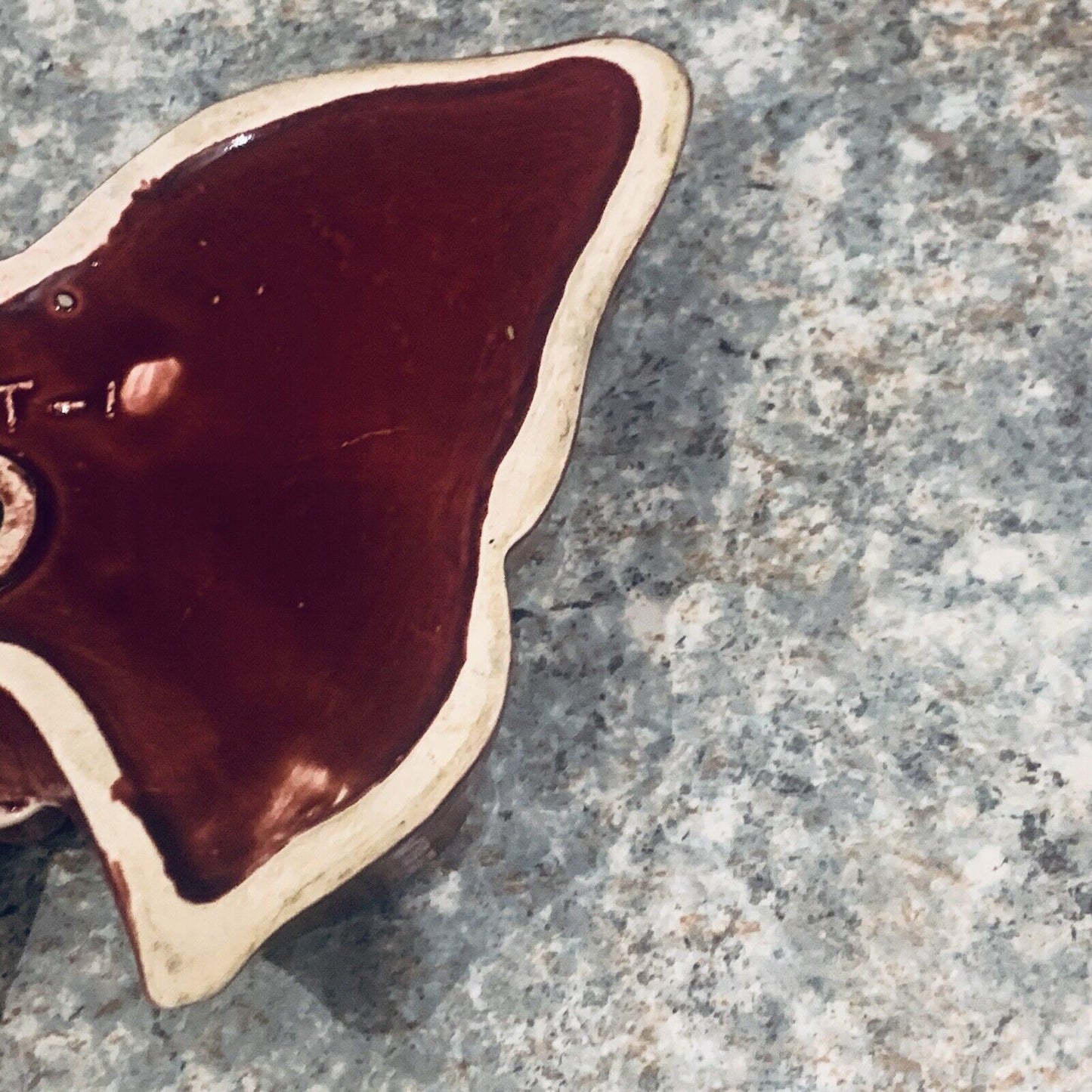 Vintage TRINKET DISH Glazed Ceramic BUTTERFLY Shaped Mould Soap Dish Maroon Red