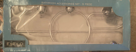 ESTILO Bathroom Accessories 5 Piece Set Roll Holder Robe Hook Towel Rail + NEW