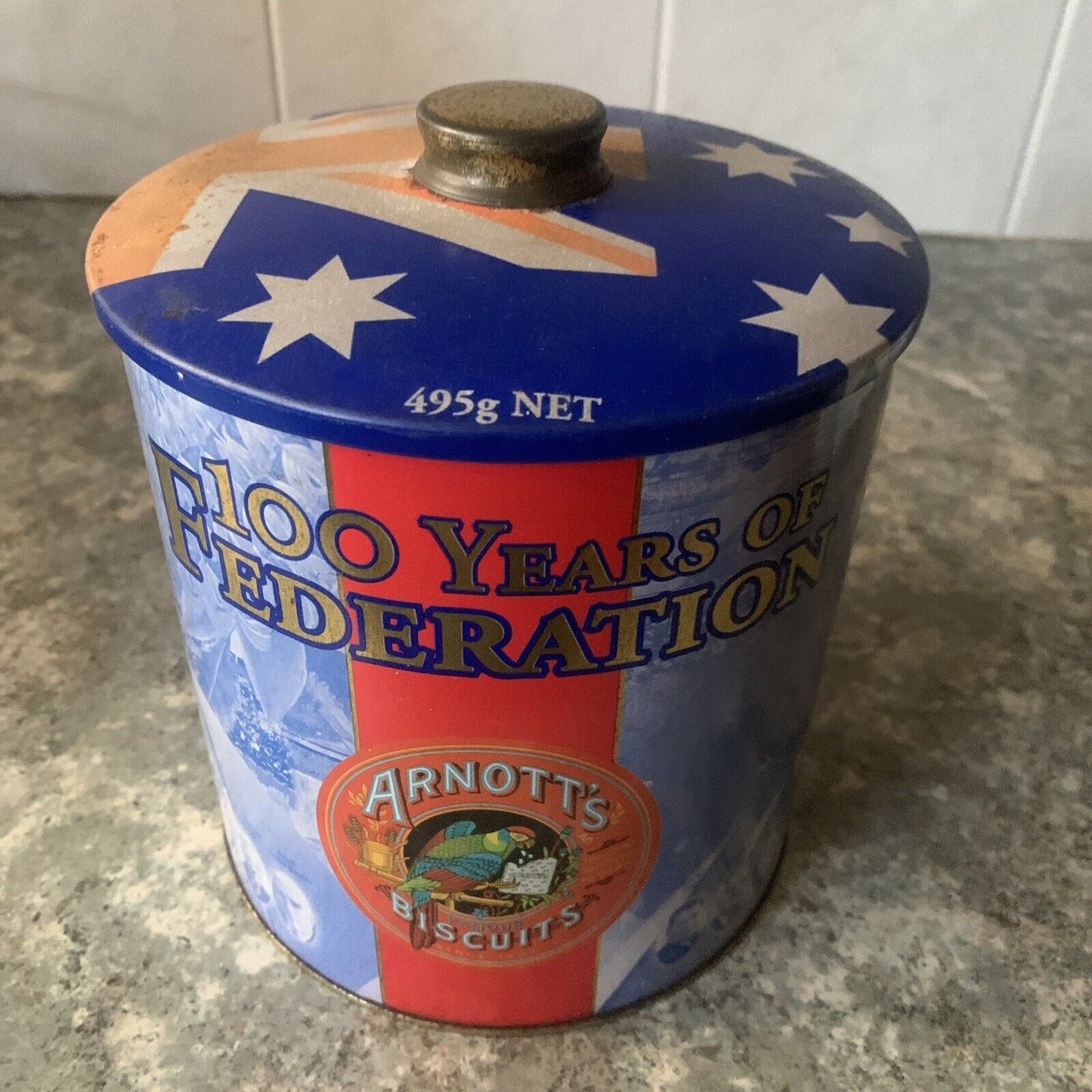 Metal Tin Arnott's Biscuits 100 Years of Federation Tim Tam Mint Slice 2001 Rust