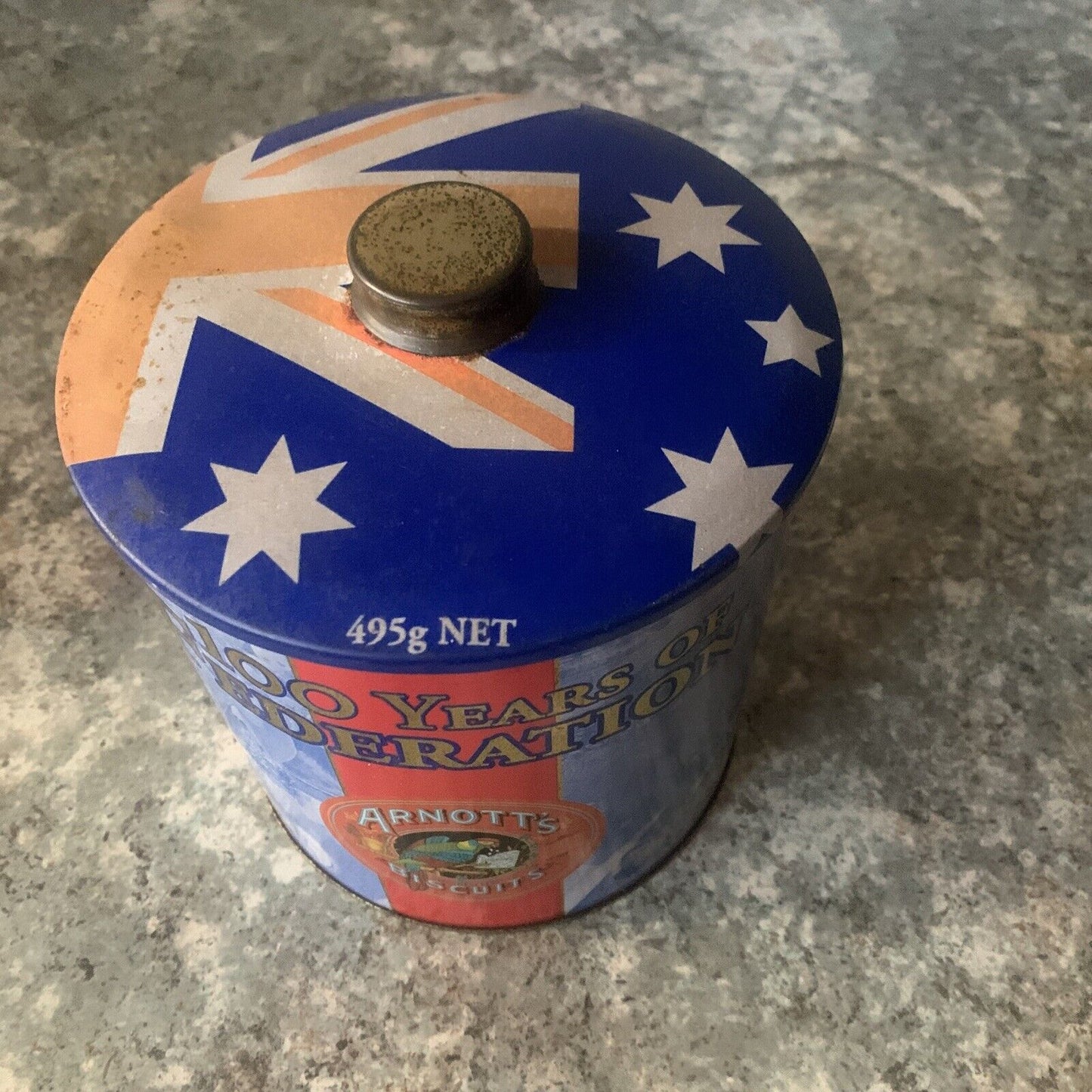 Metal Tin Arnott's Biscuits 100 Years of Federation Tim Tam Mint Slice 2001 Rust