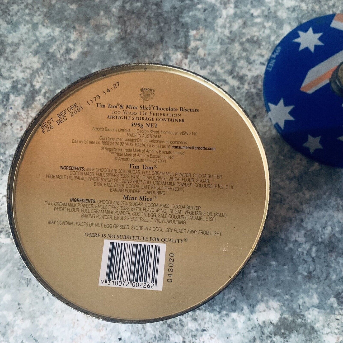 Metal Tin Arnott's Biscuits 100 Years of Federation Tim Tam Mint Slice 2001 Rust