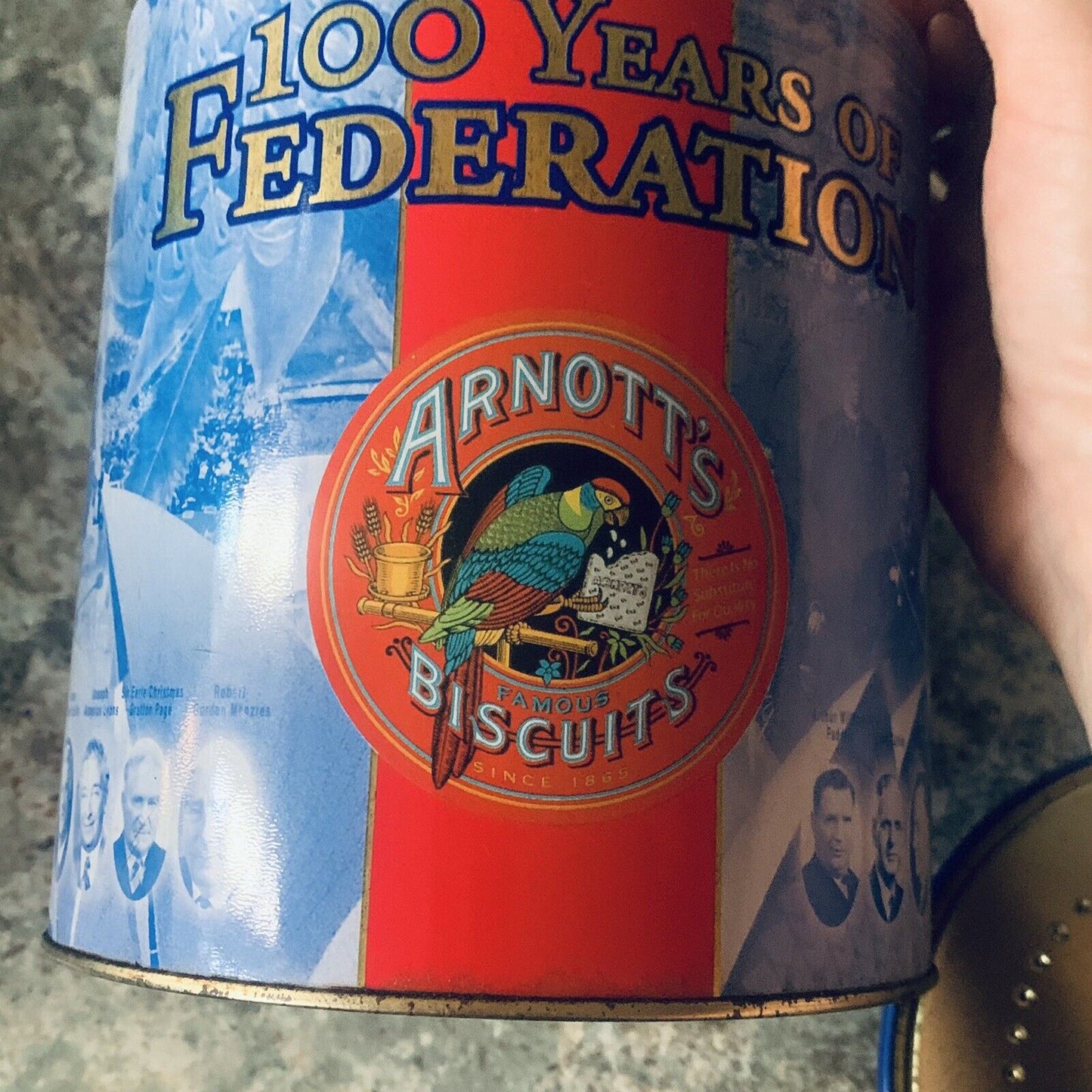 Metal Tin Arnott's Biscuits 100 Years of Federation Tim Tam Mint Slice 2001 Rust