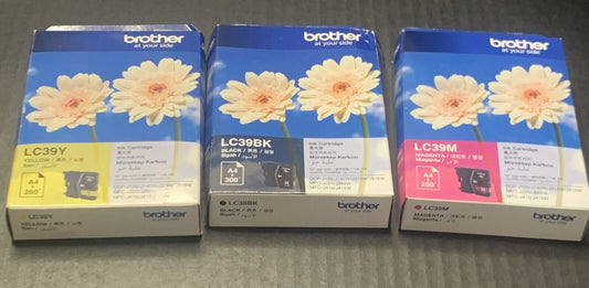 New INK CARTRIDGE Brother LC39 M BK Yellow Black Magenta Genuine 3 Packs Sealed