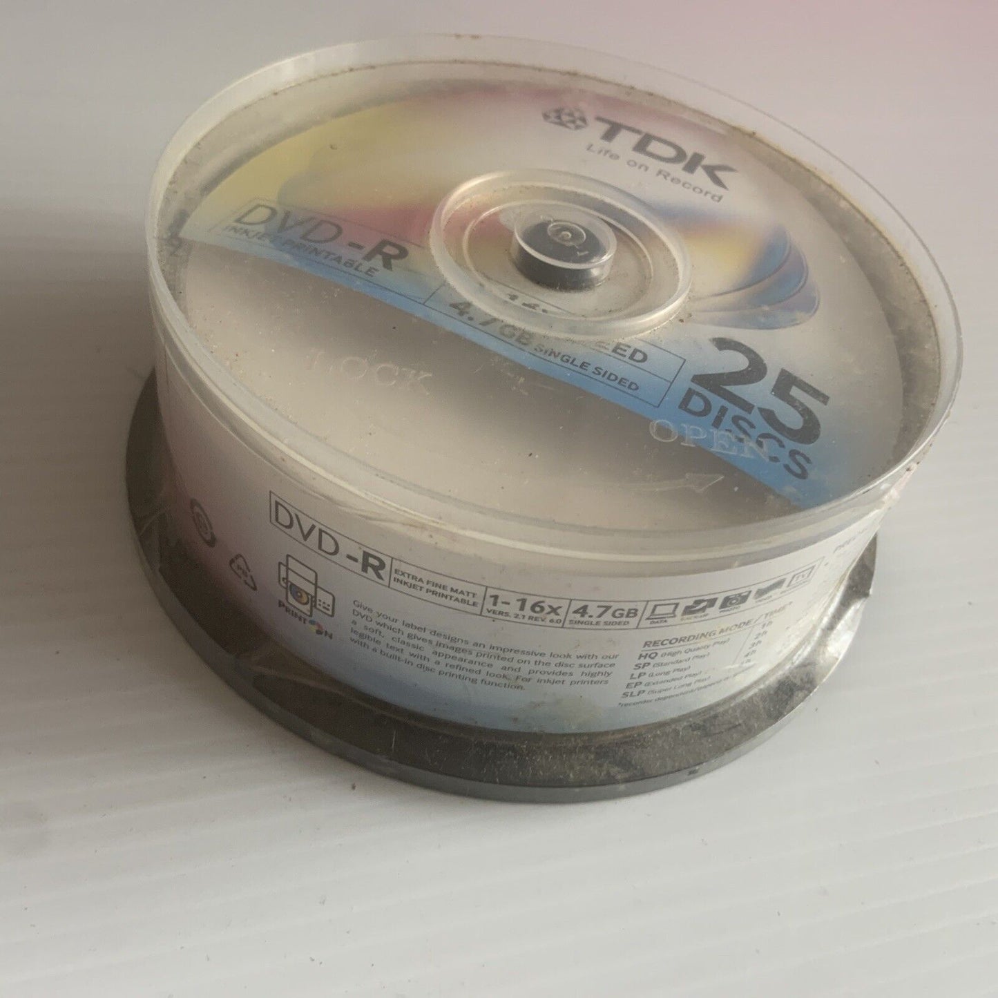 TDK DVD+R Disc 4.7GB 16 speed 25 DVD Discs Pk Spindle Data InkJet Printable NEW