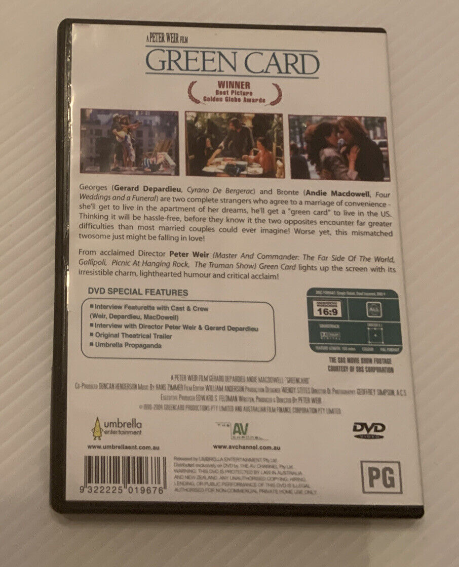 DVD GREEN CARD Gerard Depardieu Andie MacDowell Romcom Unsealed NEW