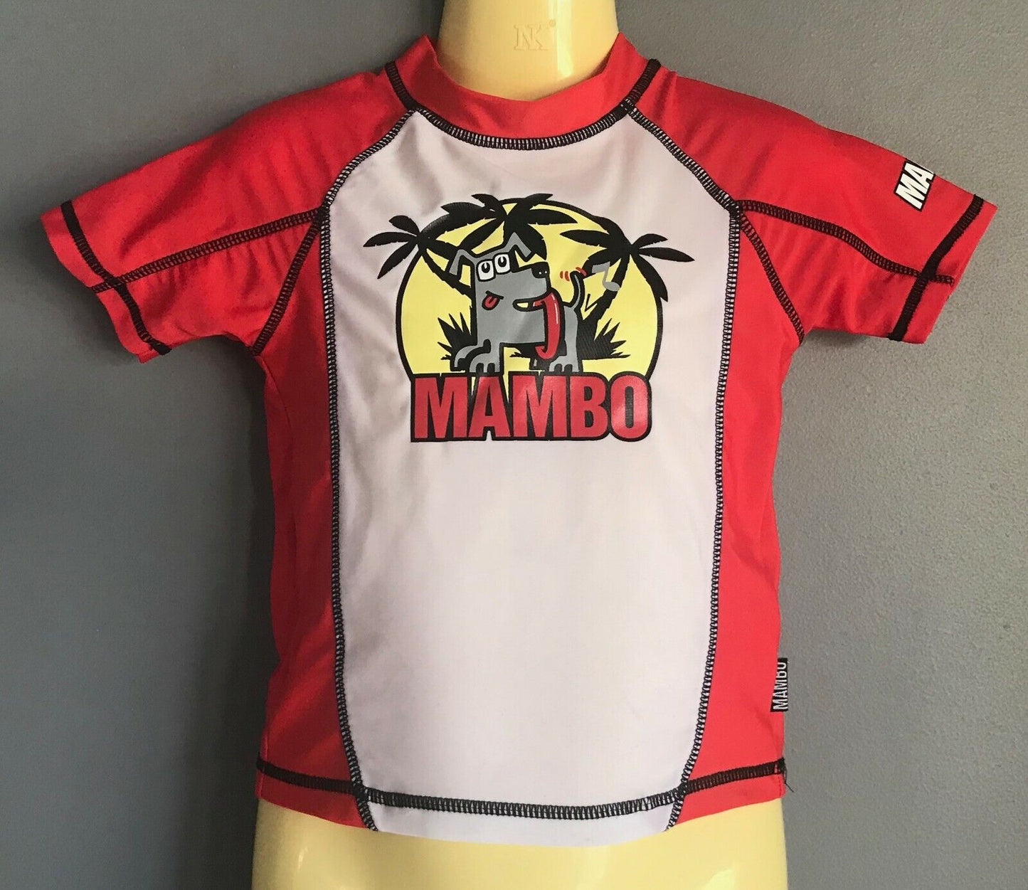 MAMBO Rash Vest Shirt Red White Rashie Top Dog Motif Size 1 Beach Pool Unisex