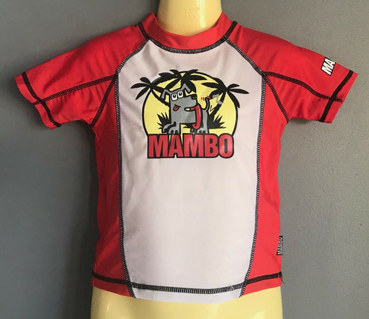 MAMBO Rash Vest Shirt Red White Rashie Top Dog Motif Size 1 Beach Pool Unisex