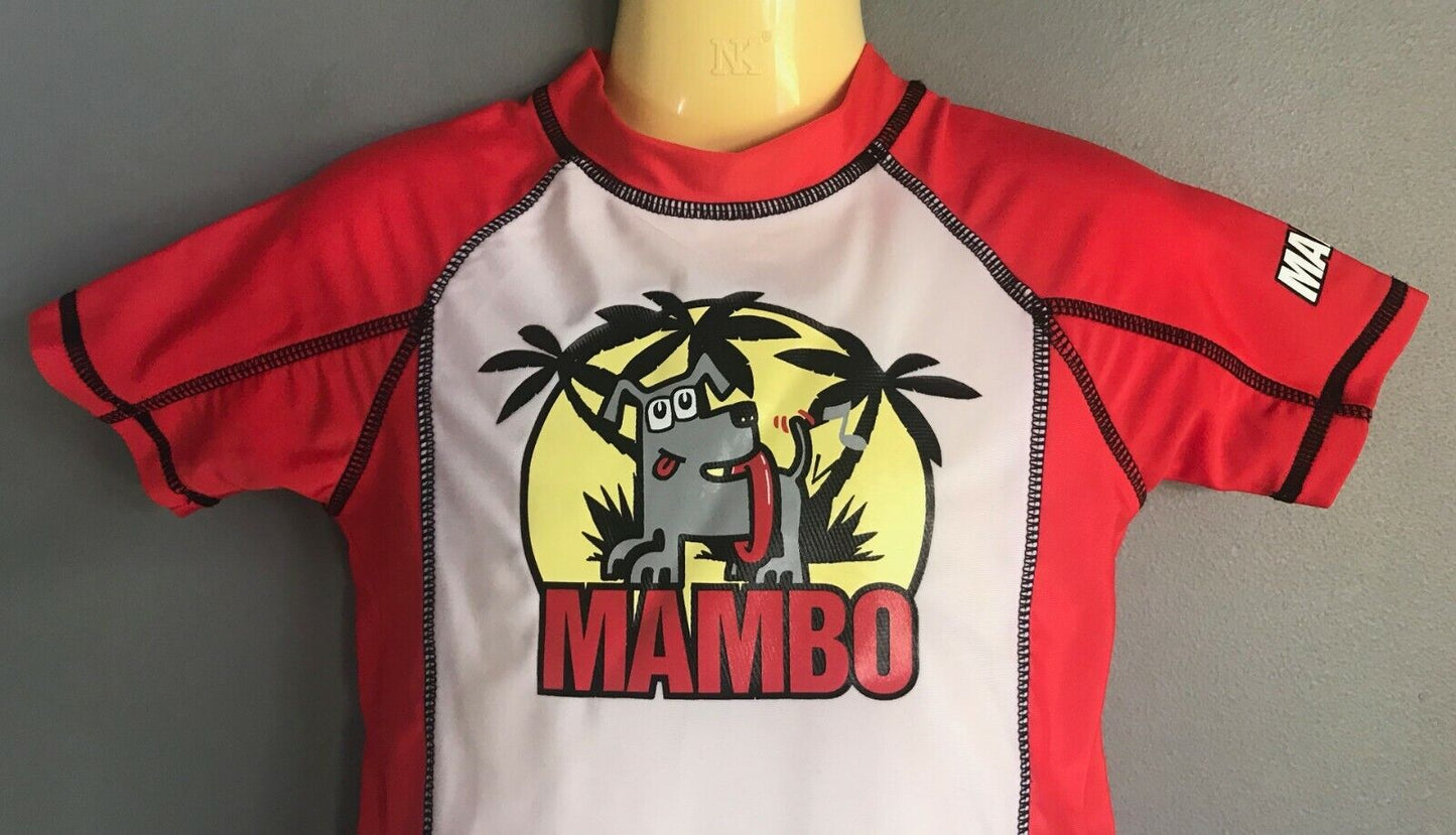 MAMBO Rash Vest Shirt Red White Rashie Top Dog Motif Size 1 Beach Pool Unisex