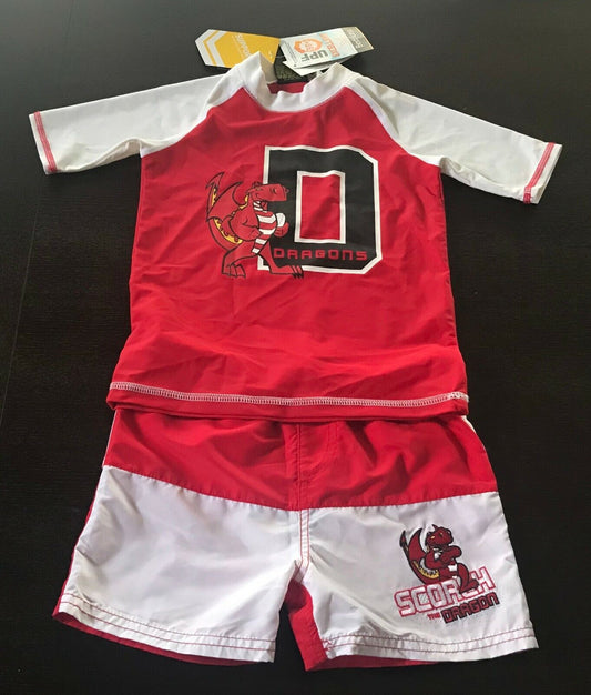 NRL ST GEORGE DRAGONS Rash Top Size 6 & Board Shorts Red & White Set Size 4 NEW