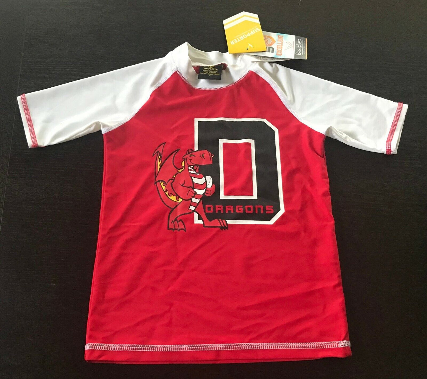 NRL ST GEORGE DRAGONS Rash Top Size 6 & Board Shorts Red & White Set Size 4 NEW