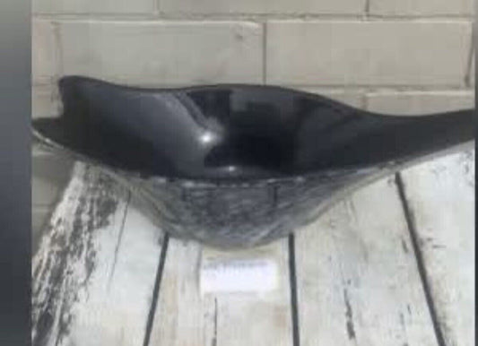 MCM Retro Mod MURANO Italian ART GLASS Bowl Black White Boat Shape Centerpiece