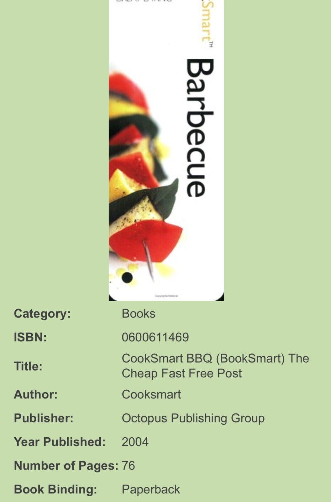 CookSmart Barbecue BBQ by Hamlyn Recipes Fanned Cards Book Wipedown Cover