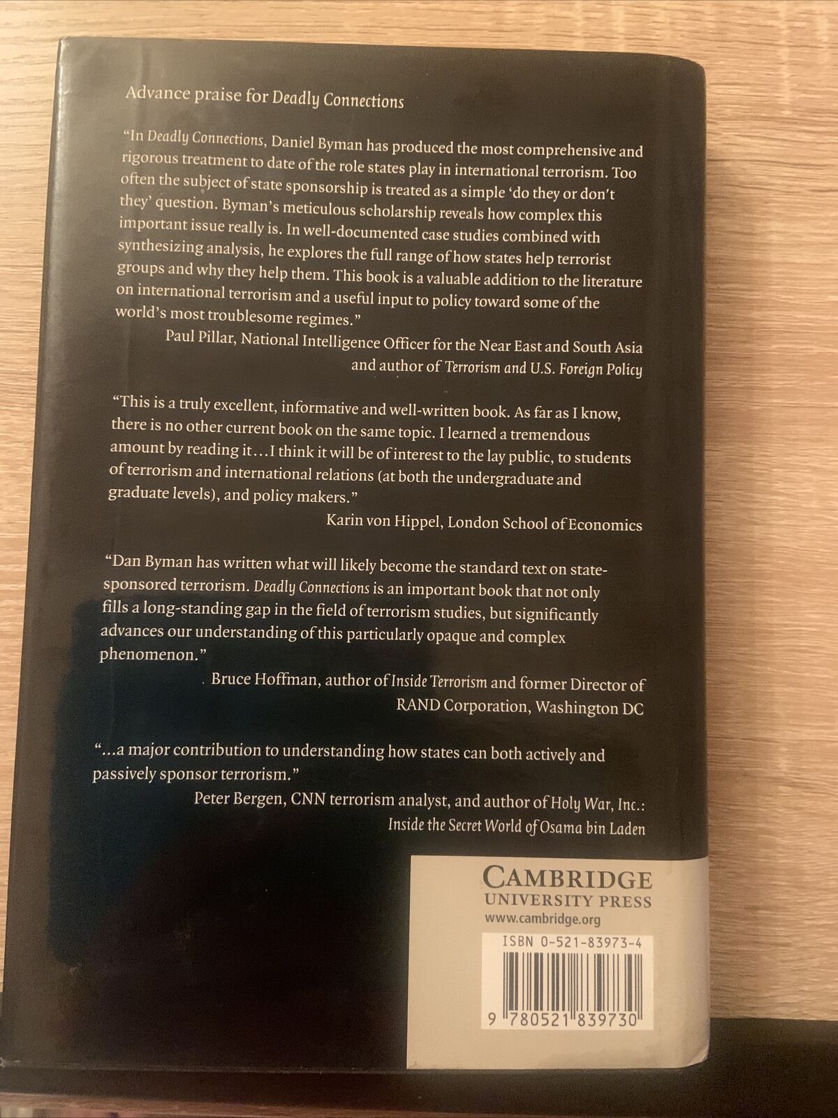 DEADLY CONNECTIONS States That Sponsor Terrorism by Daniel Byman  HC 2005 True