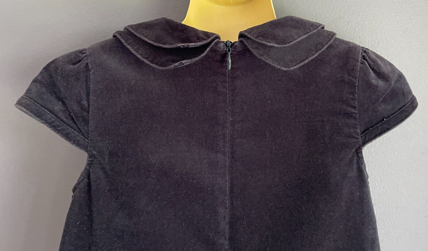 Vintage Girls ESPRIT Dress Navy Velour Cap Sleeve Peter Pan Collar Size 6 - 7