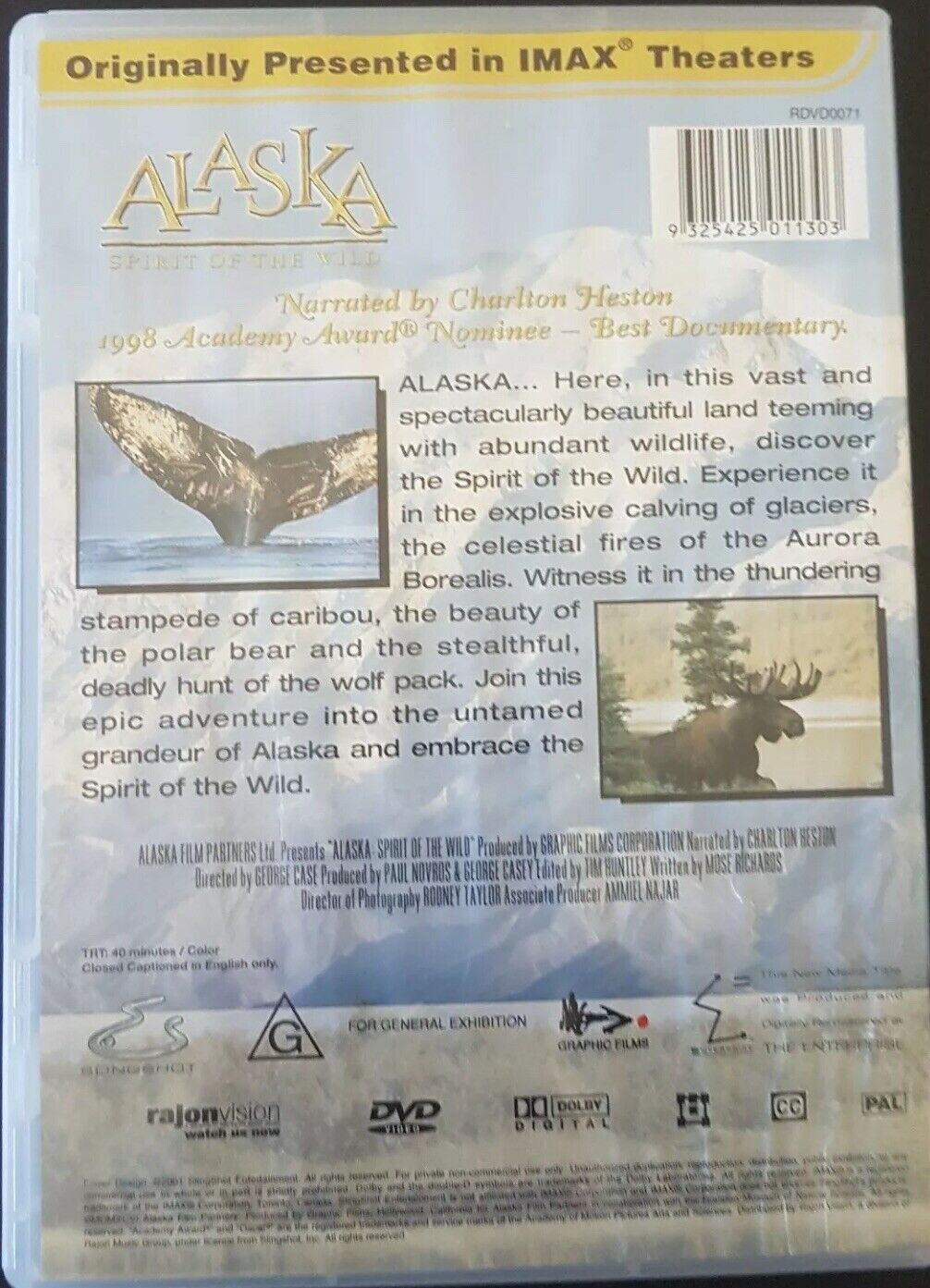 DVD ALASKA SPIRIT OF THE WILD IMAX Narrator CHARLTON HESTON Nature Documentary