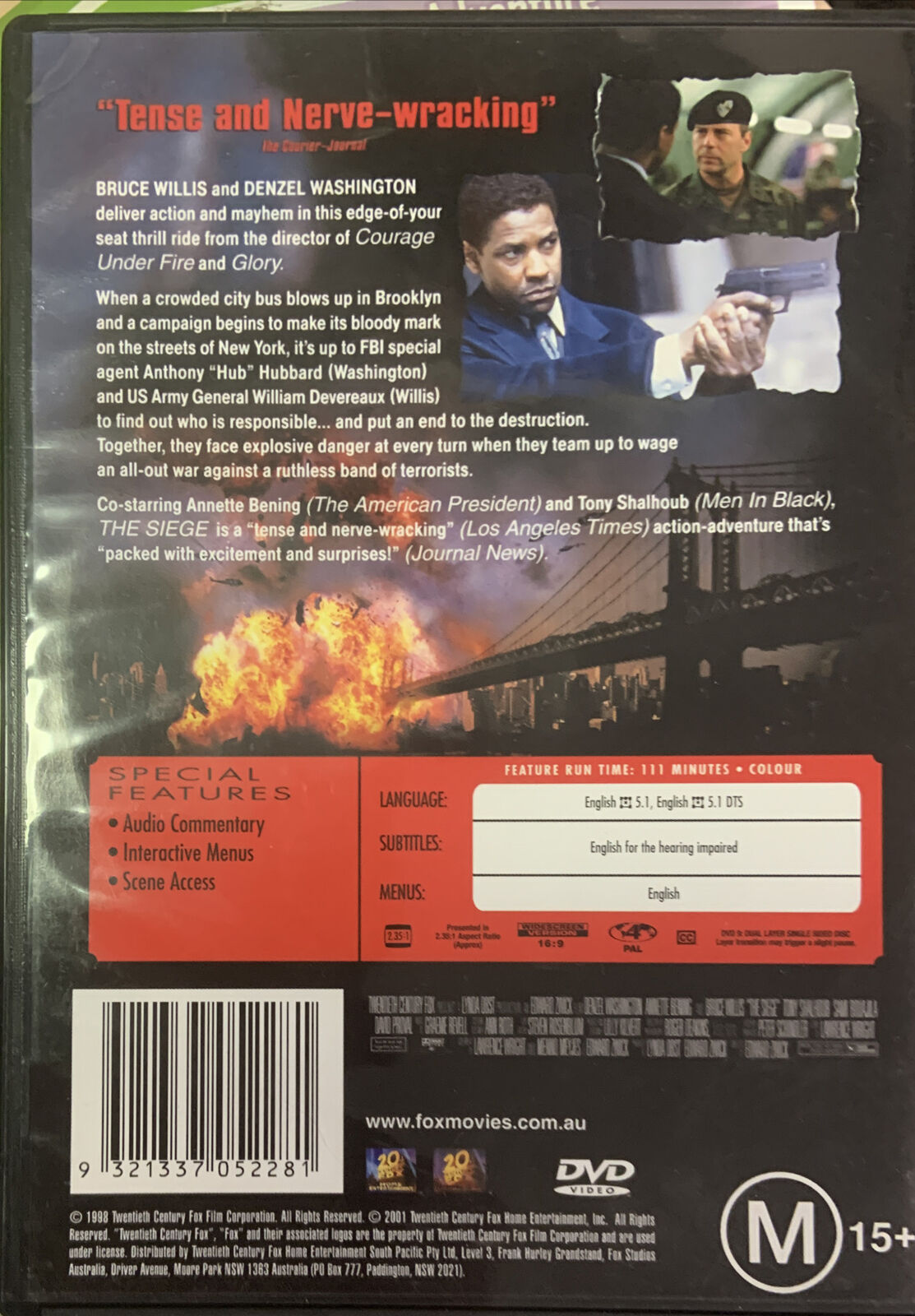 DVD THE SIEGE Action Movie 2006 Bruce Willis Denzel Washington Annette Bening