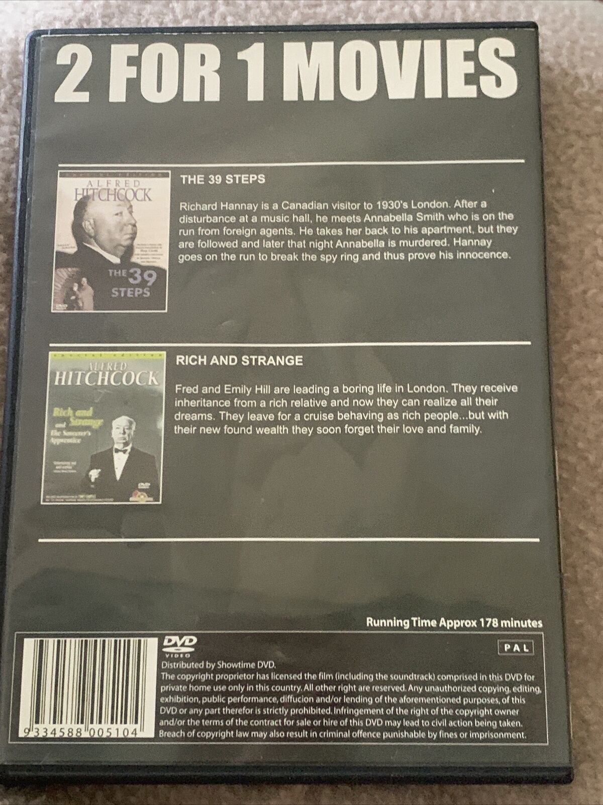 DVD The 39 Steps + Rich & Strange Classic Hitchcock 2 For 1 Movies Value Pack