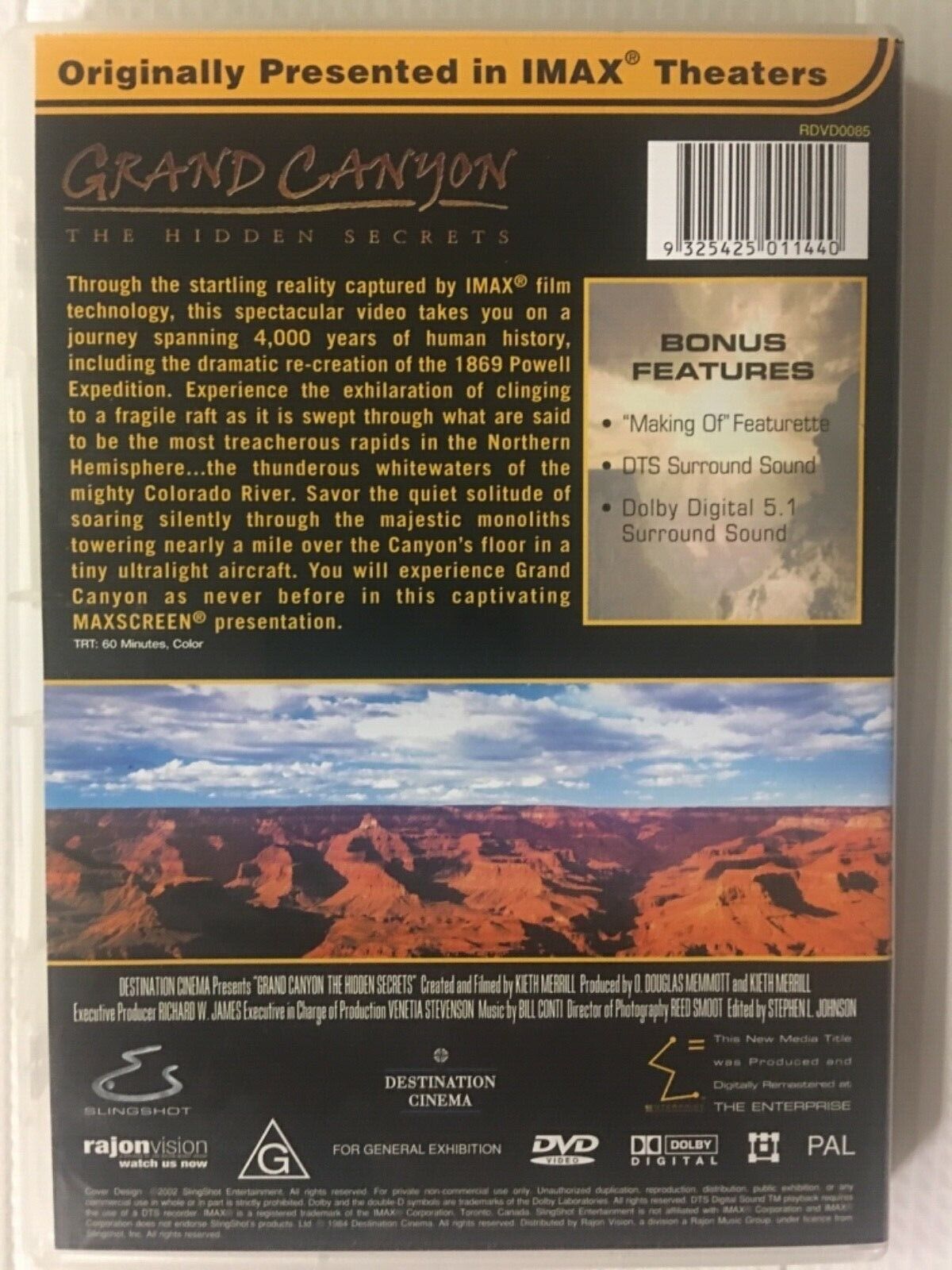 DVD GRAND CANYON – THE HIDDEN SECRETS  A TIMELESS ADVENTURE Documentary