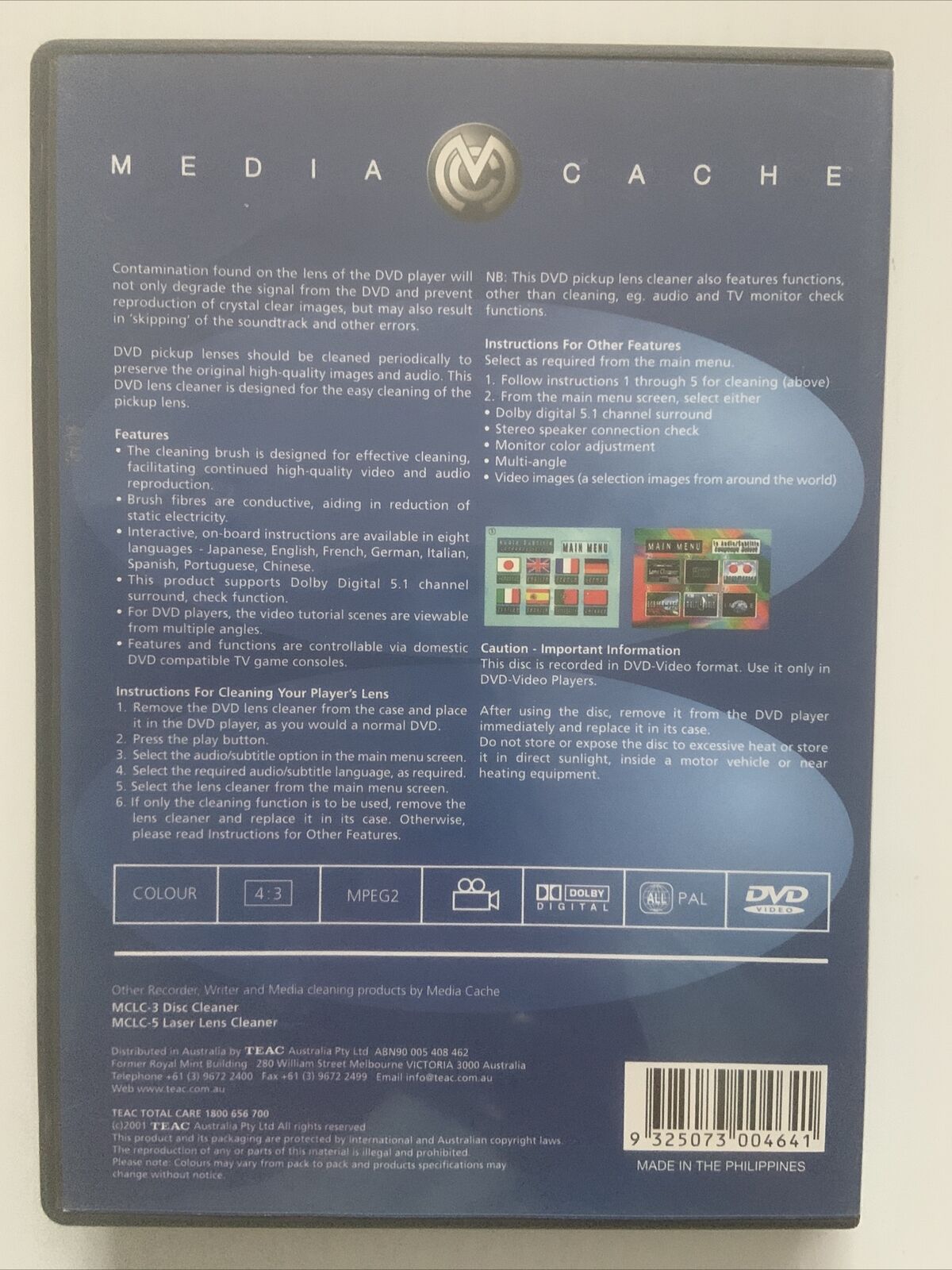 DVD Media Cache Lens Cleaner Disc MCLC 7 Original Case TV Game Consoles