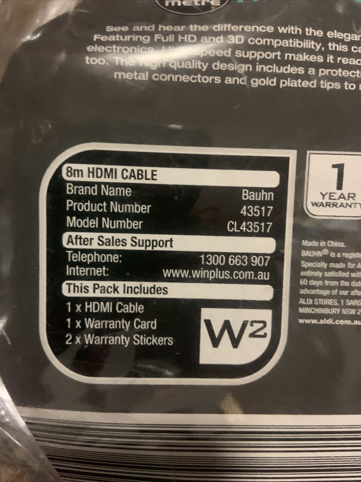 BAUHN 8 Metre HDMI Cable Full HD 3D Compatible Sealed High Speed NEW