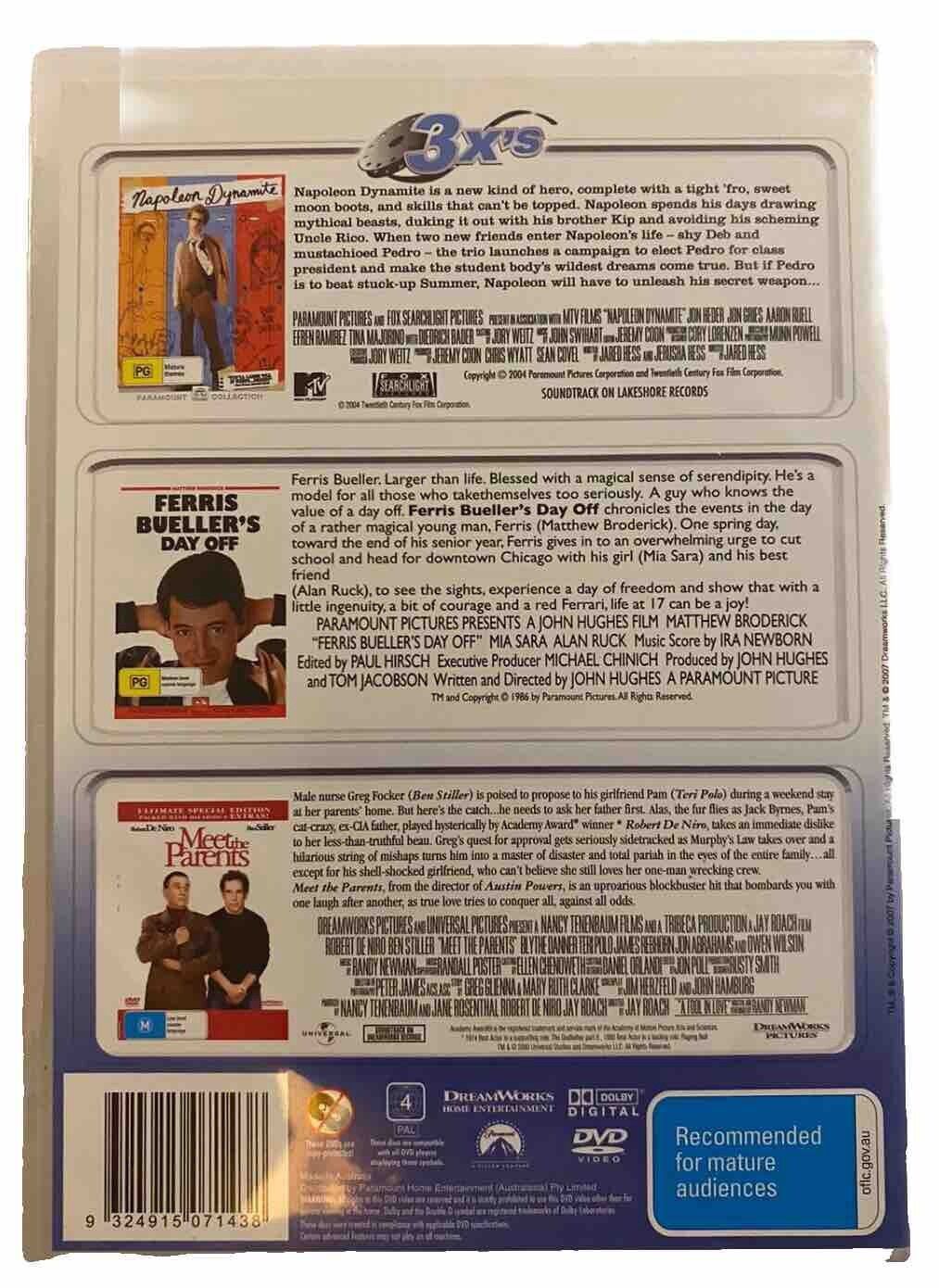 DVD Napolean Dynamite | Ferris Bueller's Day Off  | Meet the Parents 3 Disc Set