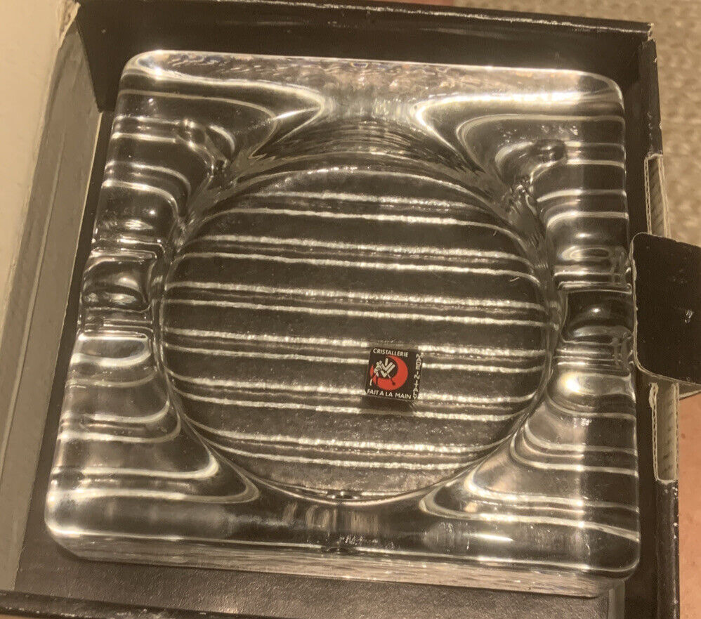 Ashtray IVV Selezione Cristalerie Handmade Italy Square Outer Grooves Boxed NEW