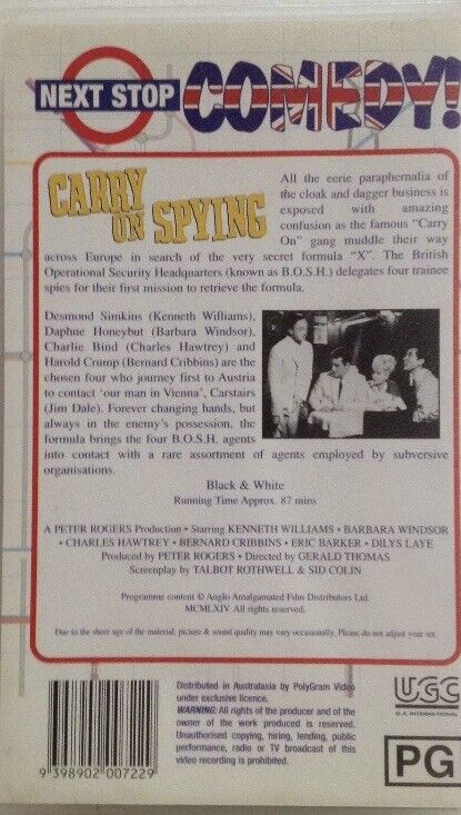 VHS CARRY ON SPYING Film Video Tape Barbara Windsor Kenneth Williams Eric Barker