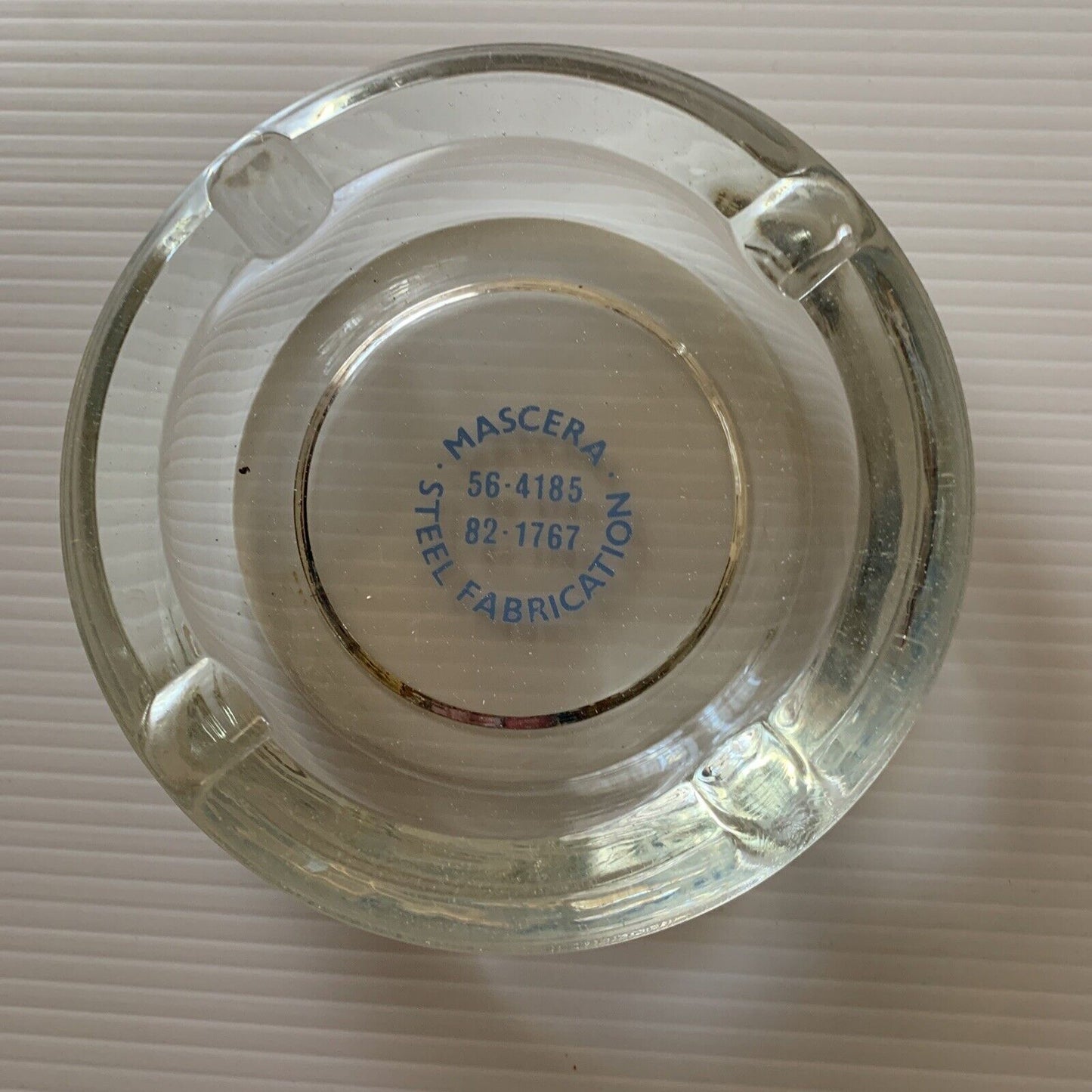 ASHTRAY Thick Round Glass MASCERA STEEL FABRICATION Logo Cigarette Cigar Vintage