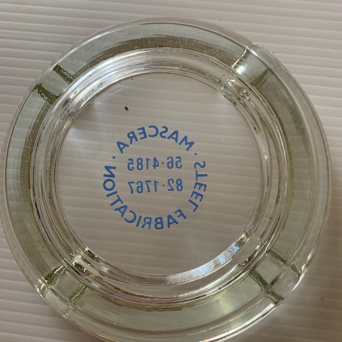 ASHTRAY Thick Round Glass MASCERA STEEL FABRICATION Logo Cigarette Cigar Vintage