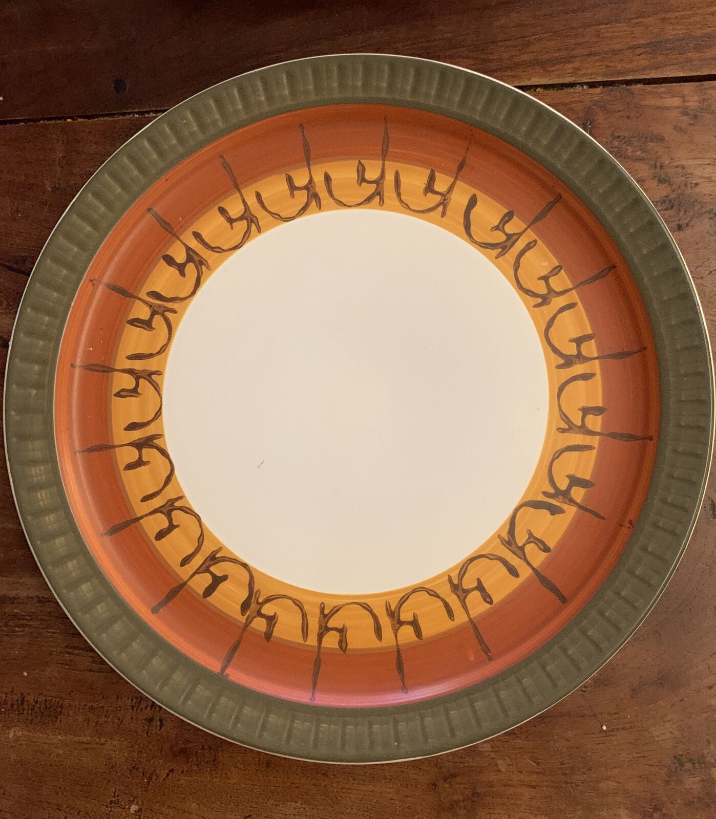 Casual CERAM Galaxy Stoneware Plate 273mm Japan Green Rust Orange Vintage MCM