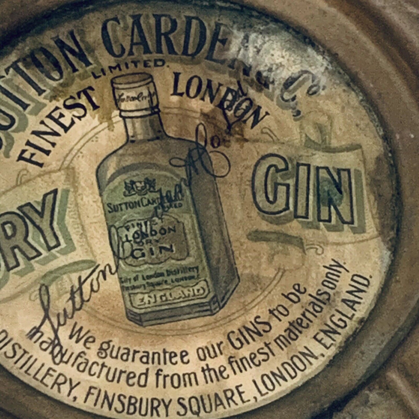 ASHTRAY Sutton Garden & Co Dry Gin Finsbury Sq England Pressed Brass Vintage