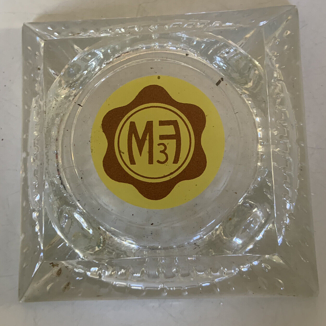 ASHTRAY“ F & M ” Square Round Etched Outer Logo Vintage