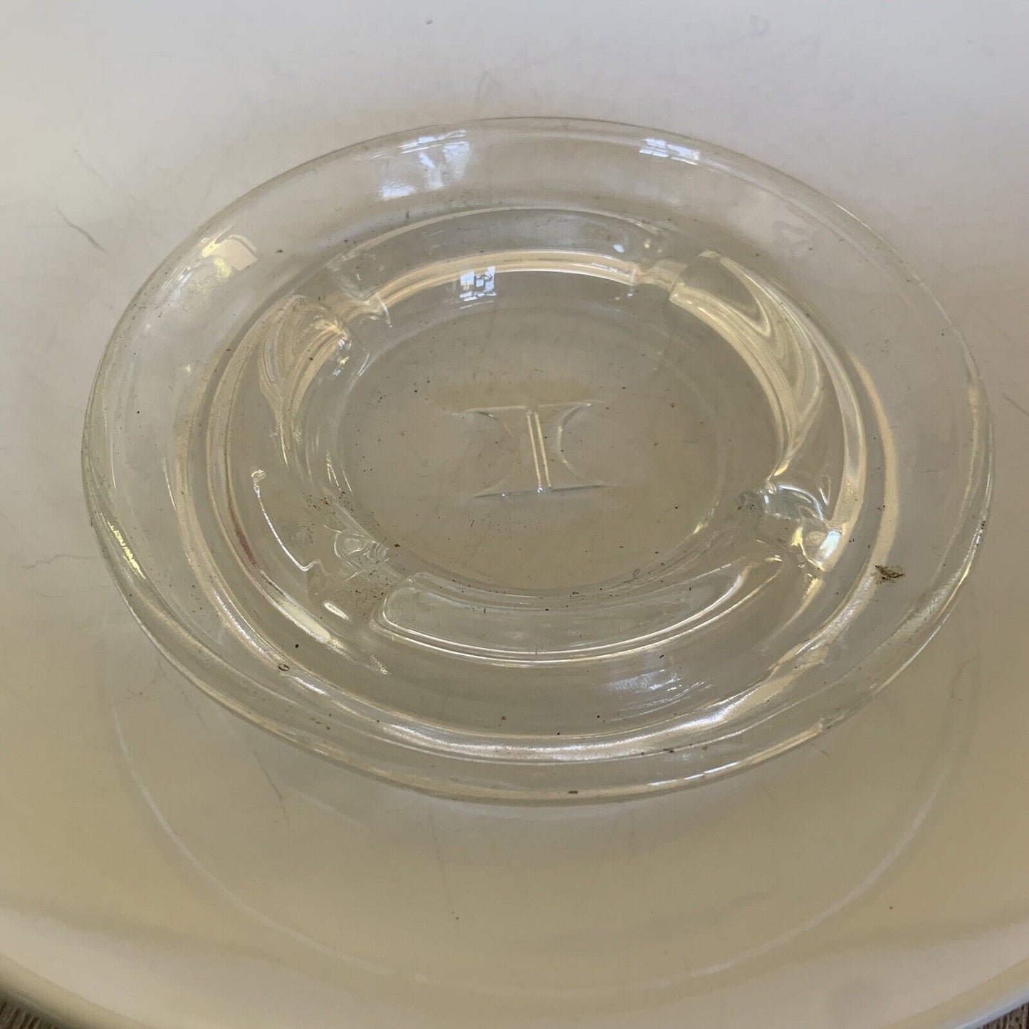 ASHTRAY Thick Round Glass K K Logo Cigarettes Cigar Memorabilia Logo Vintage