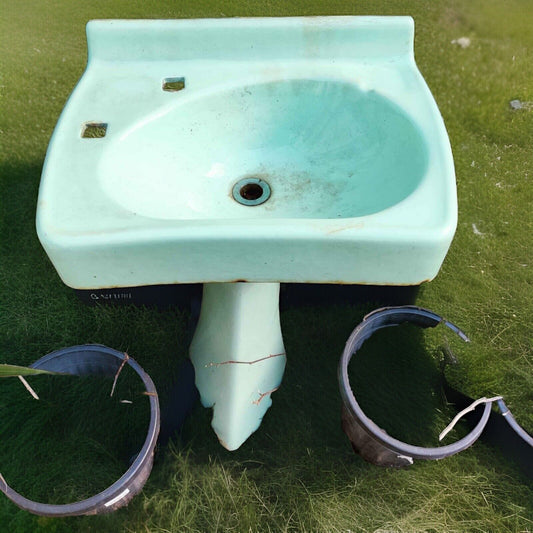 CAST IRON Green Bathroom Basin with Pedestal 2 Piece Freestanding Rustic Garden