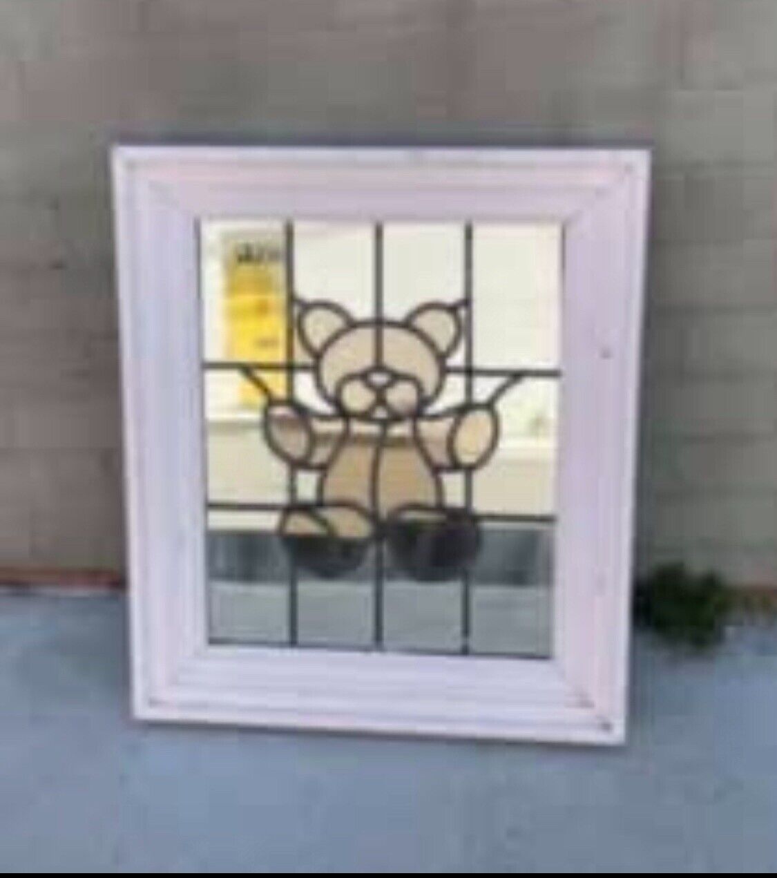 LEADLIGHT MIRROR Teddy Bear In Window Design Handmade 57 cm White Timber Framed