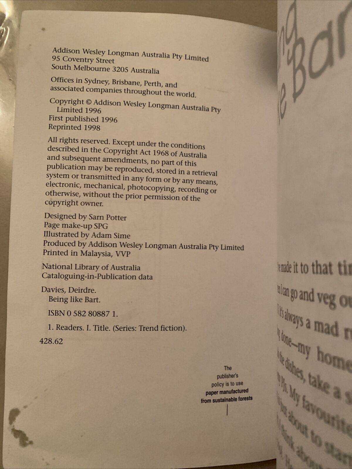 BEING LIKE BART Deirdre Davies Trend Fiction Reader 22 Pages Glossary