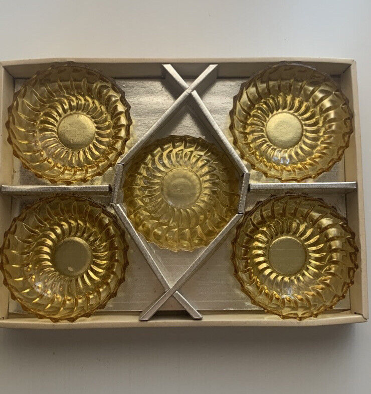 SOGA GLASS CO Set of 10 Mid Century AMBER GLASS SWEETS DESSERTS BOWLS in 2 Boxes