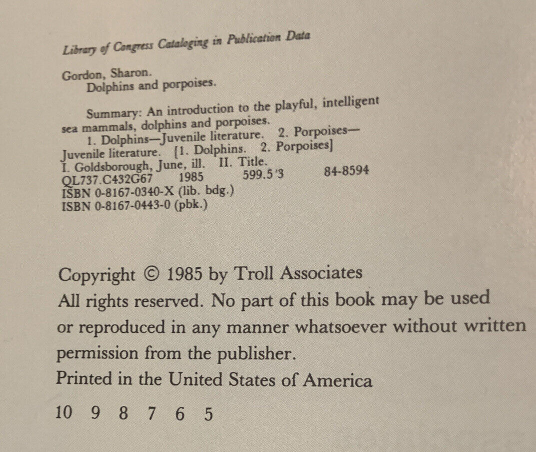PB Now I Know Dolphins And Porpoises Troll Associates 1985 SEALIFE NATURE Ocean
