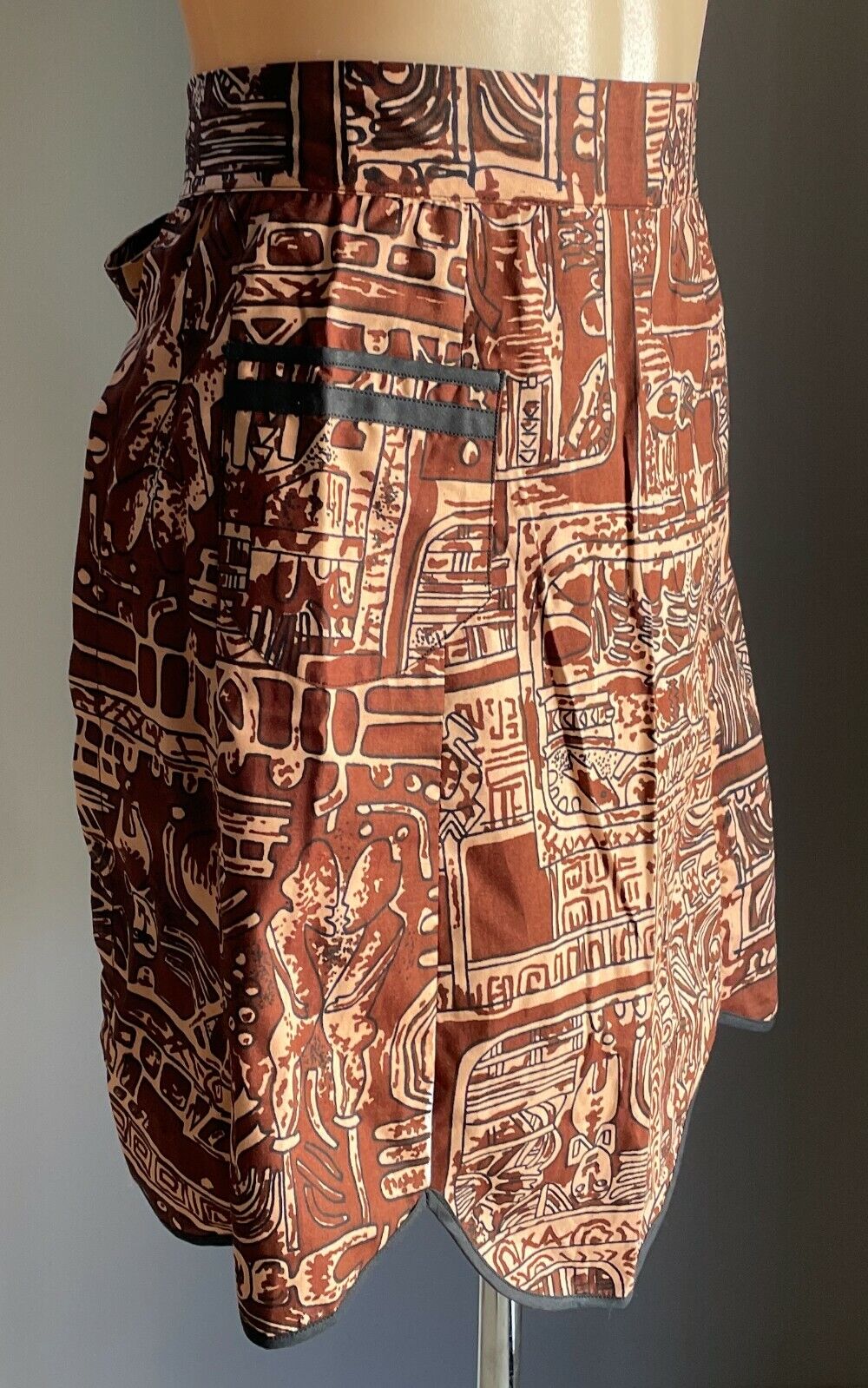 HALF APRON Vintage 1970's Pierre Reneé TAHITI Cotton Waist Tie Size 10 12 NEW