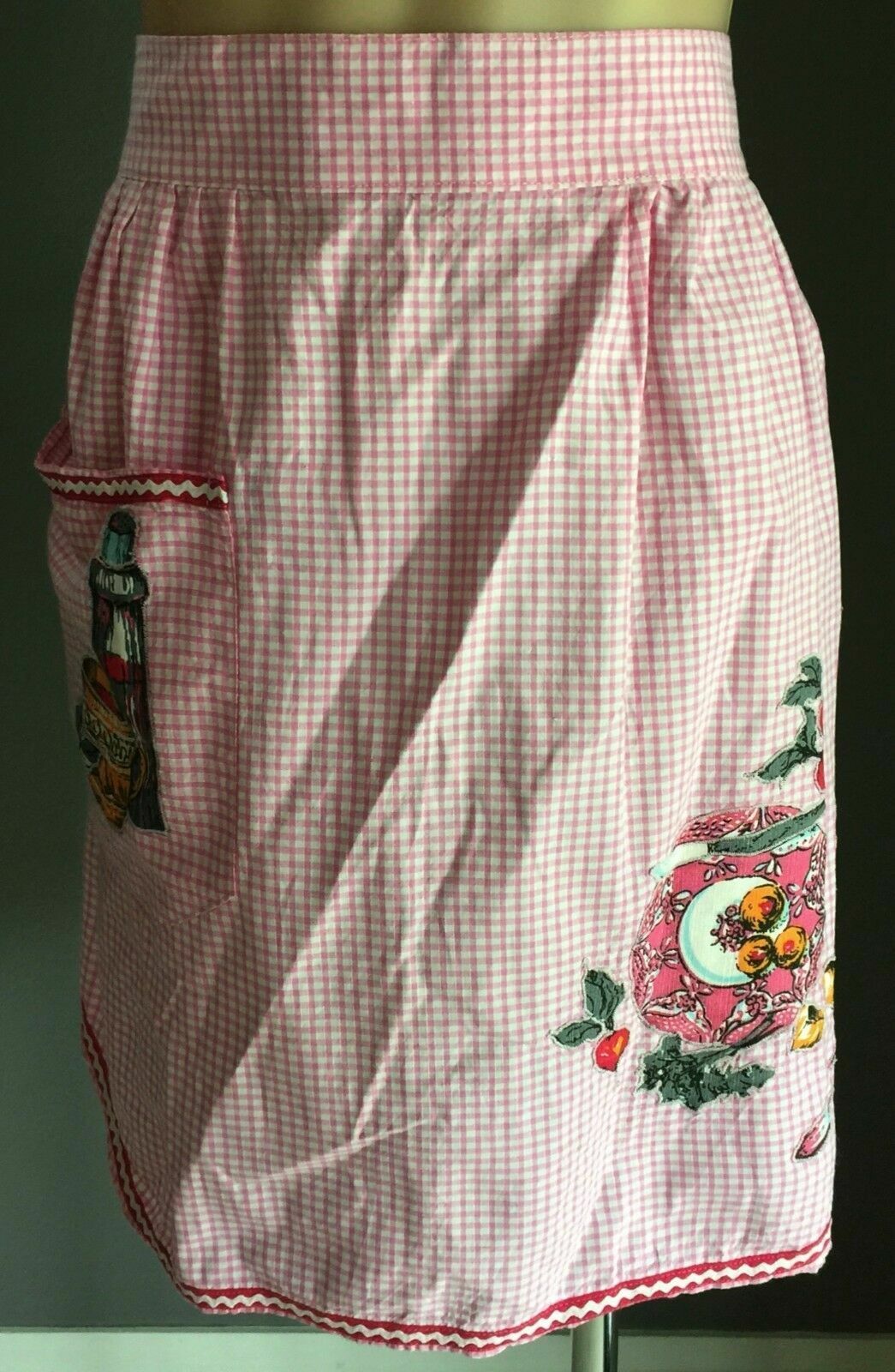 Vintage Kitchen Apron 1950's HandMade Pink White Gingham Waist Tie Size 10  16