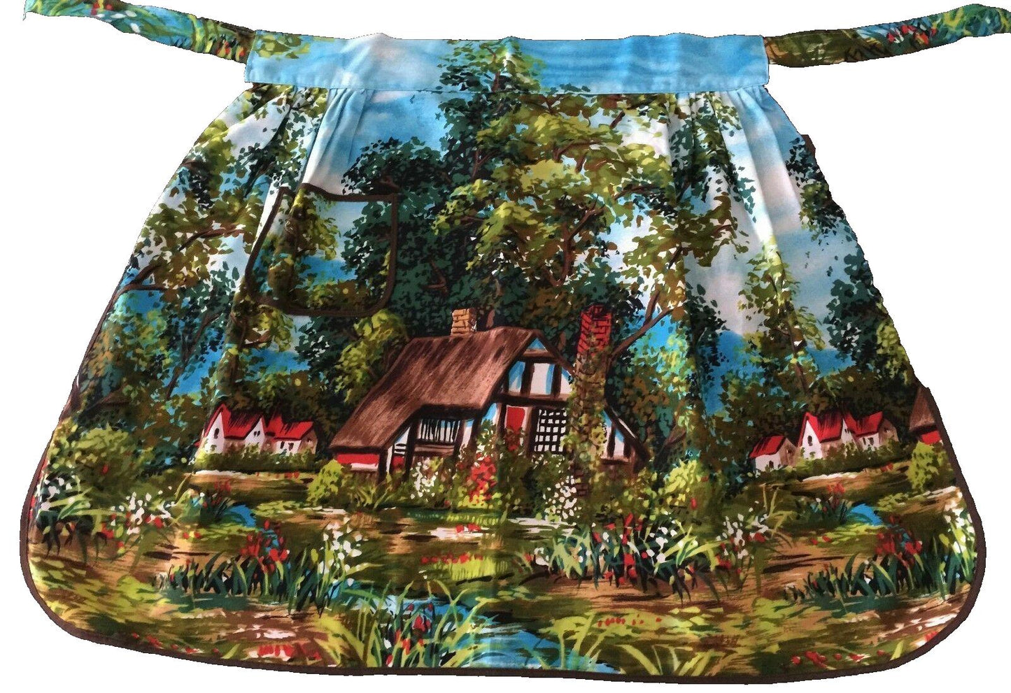 Vintage Kitchen Apron "Taniwha" NZ Cottage Forest Patch Pocket Cotton 8 12 NEW