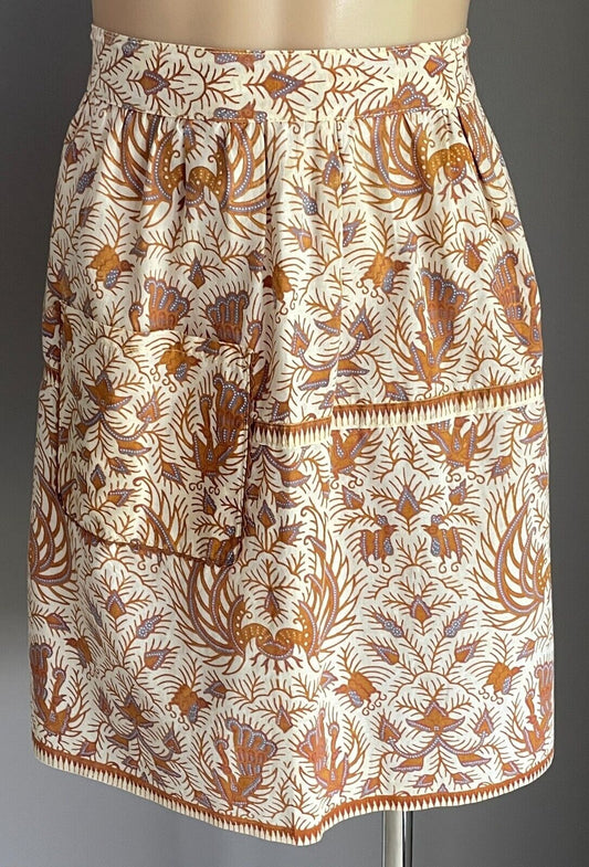 Vintage Kitchen Apron  1970’s Brown  Mauve Print Handmade Waist Tie Size 8  14