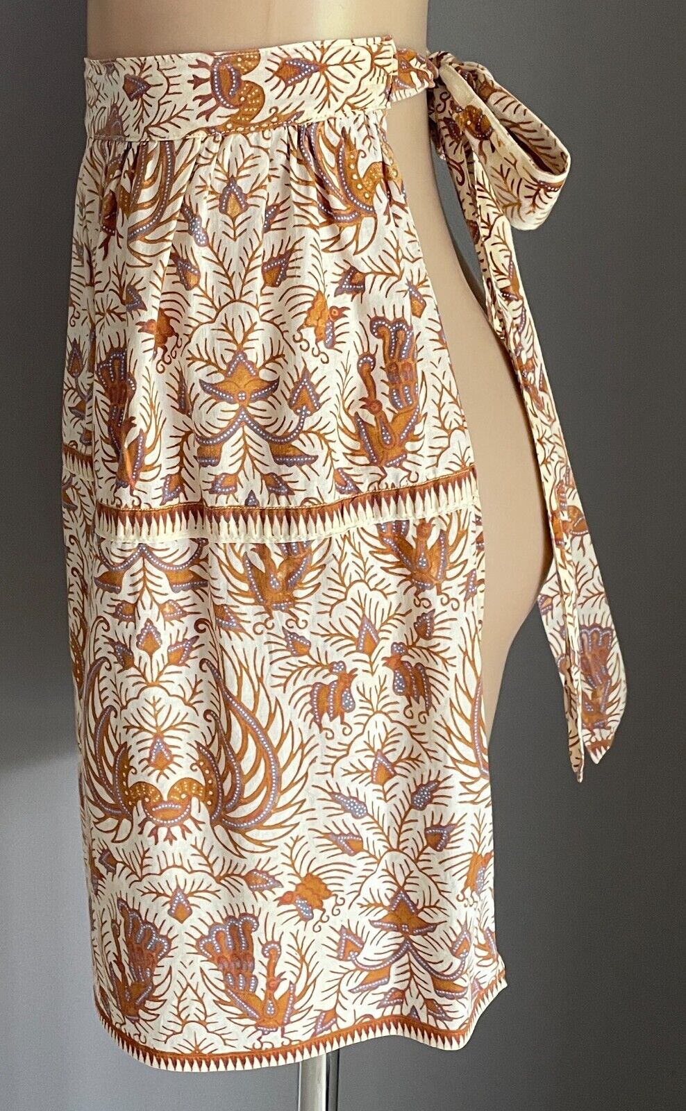 Vintage Kitchen Apron  1970’s Brown  Mauve Print Handmade Waist Tie Size 8  14