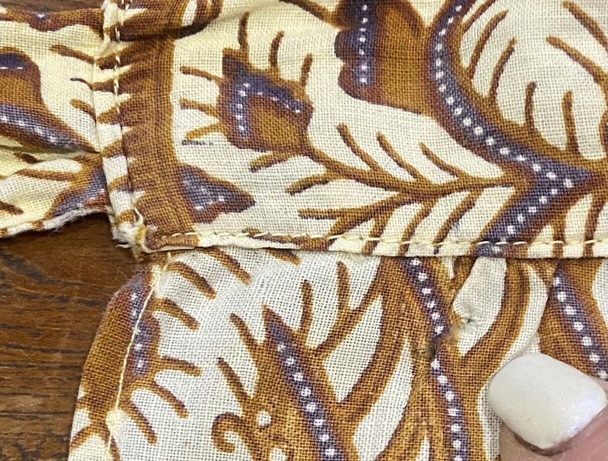 Vintage Kitchen Apron  1970’s Brown  Mauve Print Handmade Waist Tie Size 8  14