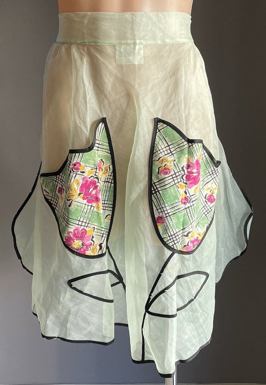 HMS Pinafore Vintage Kitchen Apron 1940's Tulip Cotton Pocket Voile  Sz 10  14