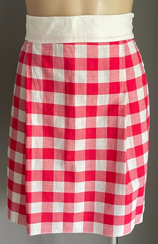 Vintage Kitchen Apron Handmade 1" Red White Gingham Check Print Waist Tie Sz 10