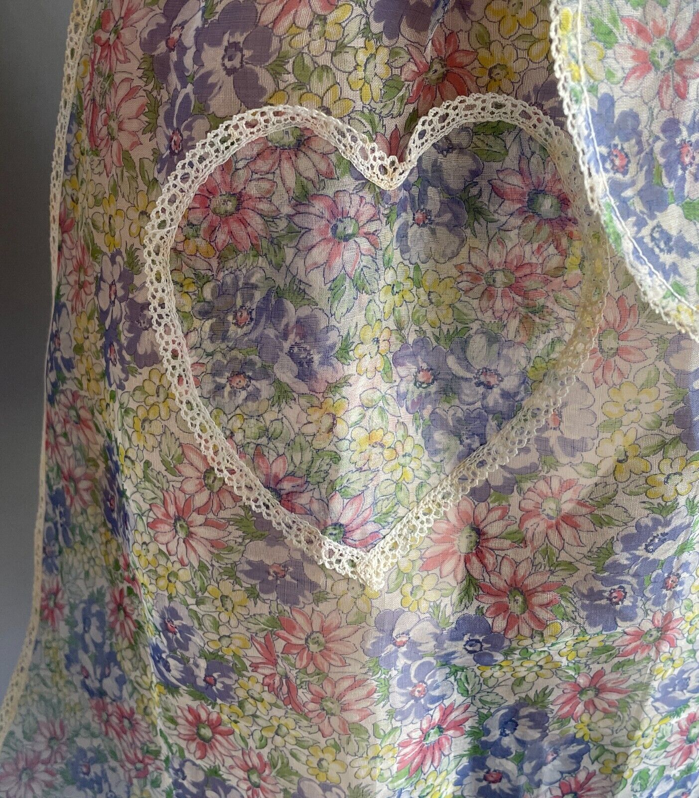 Vintage Kitchen 1940's Pastel Voile Floral Print Lace Trim Waist Tie Sz 8 12 NEW