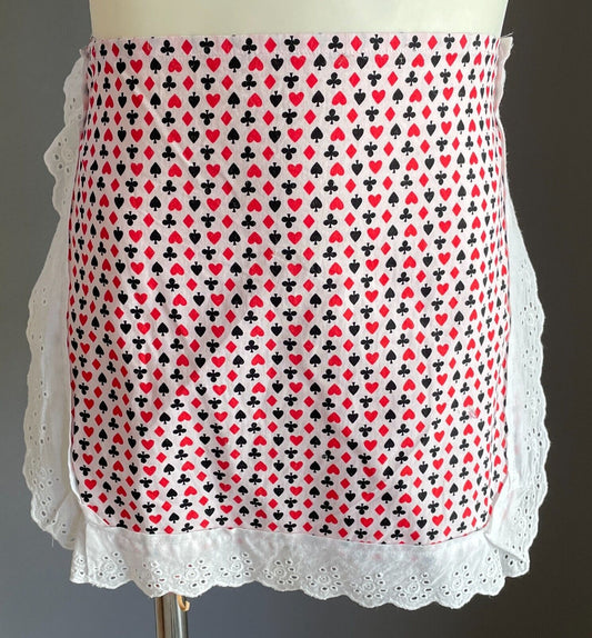 HALF APRON 1950's Look Small Card Deck Suit Print Ribbon Tie Sz 8 NEW NOS Vtg