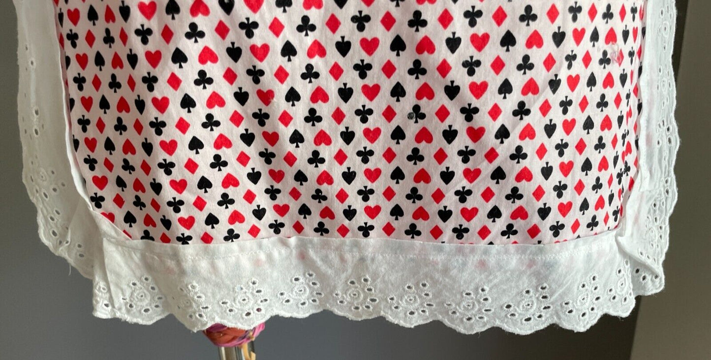 HALF APRON 1950's Look Small Card Deck Suit Print Ribbon Tie Sz 8 NEW NOS Vtg